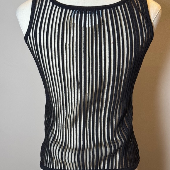 Vintage 90s Thierry Mugler black knitted vertical stripe sheer mesh tank top - Picture 4 of 7